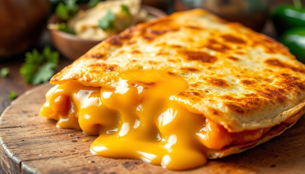 Cheese melting in a quesadilla