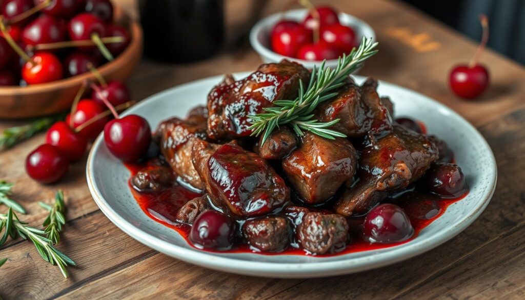 cherry infused red wine beef